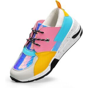 Lucky Step Women's White High Heel Wedge Sneaker Fashion Cliff Platform Lace Up